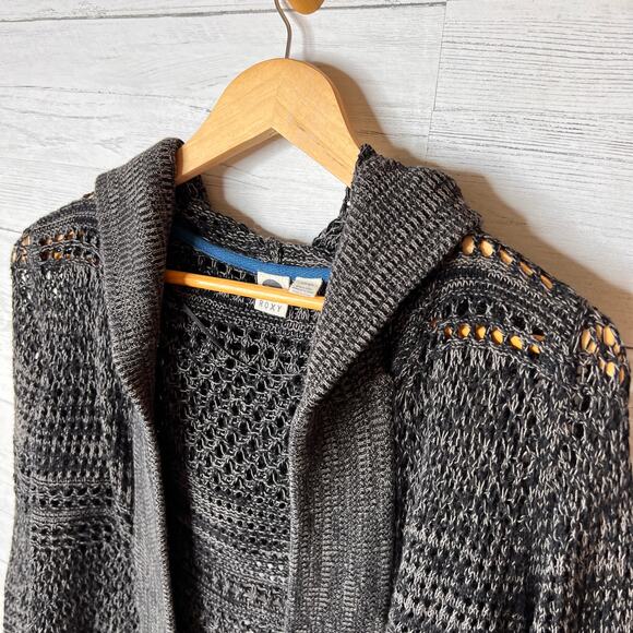 Roxy Sweater Womens Size Small Dark Gray Marled Open Knit Hoodie Cardigan - Picture 7 of 12